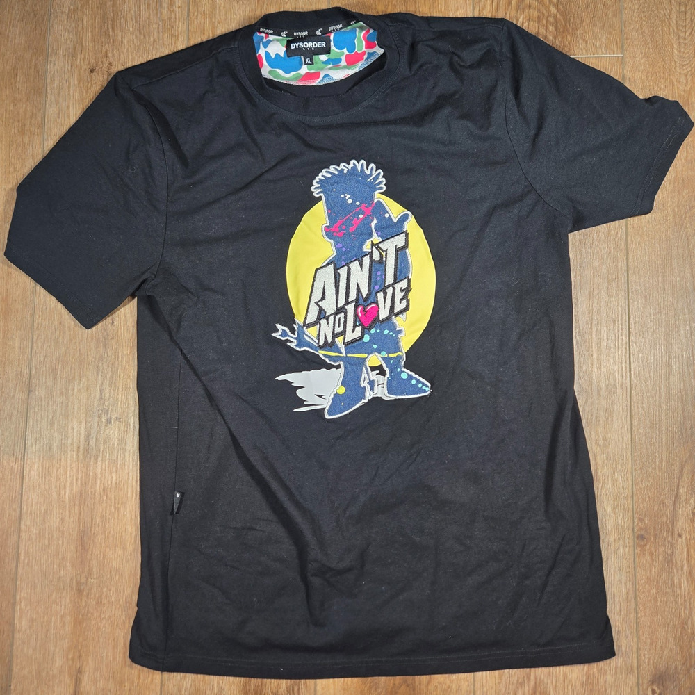 Dysorder LTD Ain't No Love T-Shirt Men's XL Black Embroidered Rap Y2K Streetwear